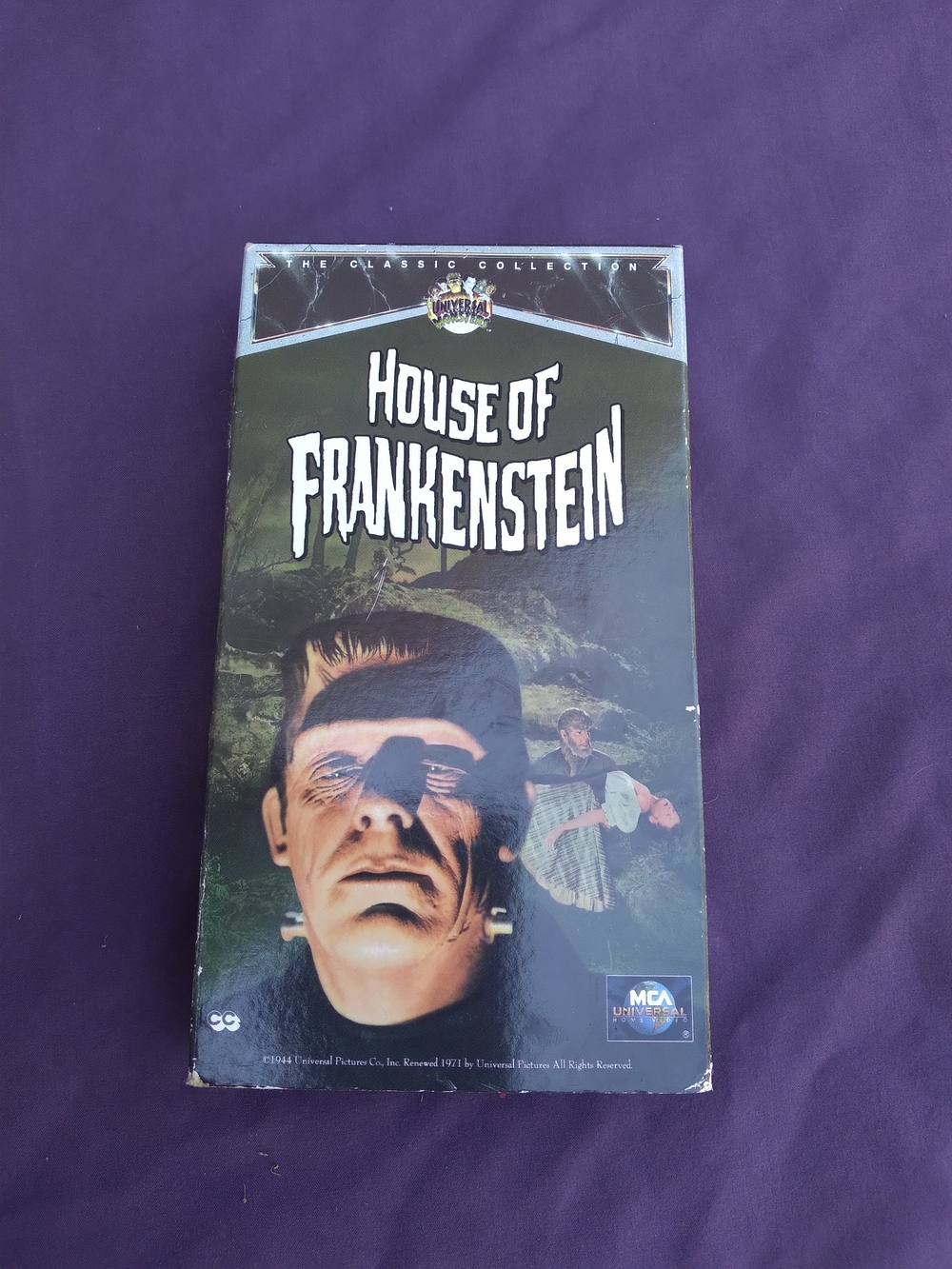 Universal Black and Purple House of Frankenstein VHS Cover Art
